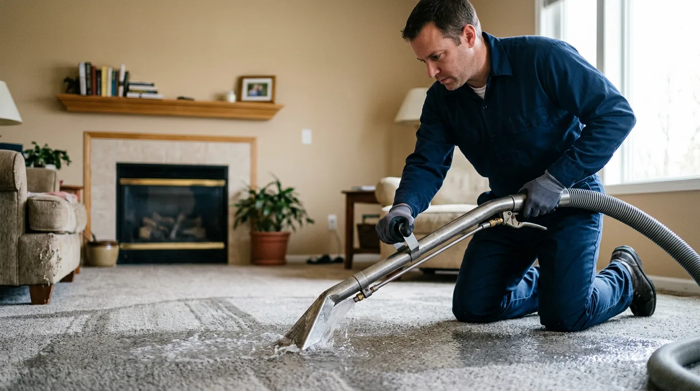 Water damage restoration technician working near Rossville, KS